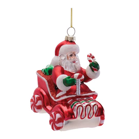 Melrose 4.25" Santa in Candy Car Glass Ornaments, 6ct.